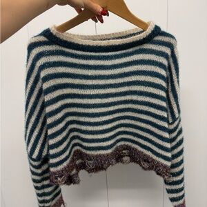 Striped Teal and White Women's Sweater